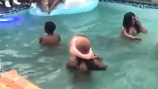 Naked girls wilding, showing breasts at a public pool party – Part 1