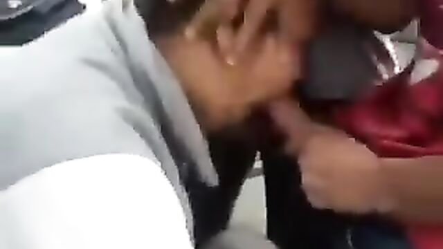 Cute School girl giving threesome head in class